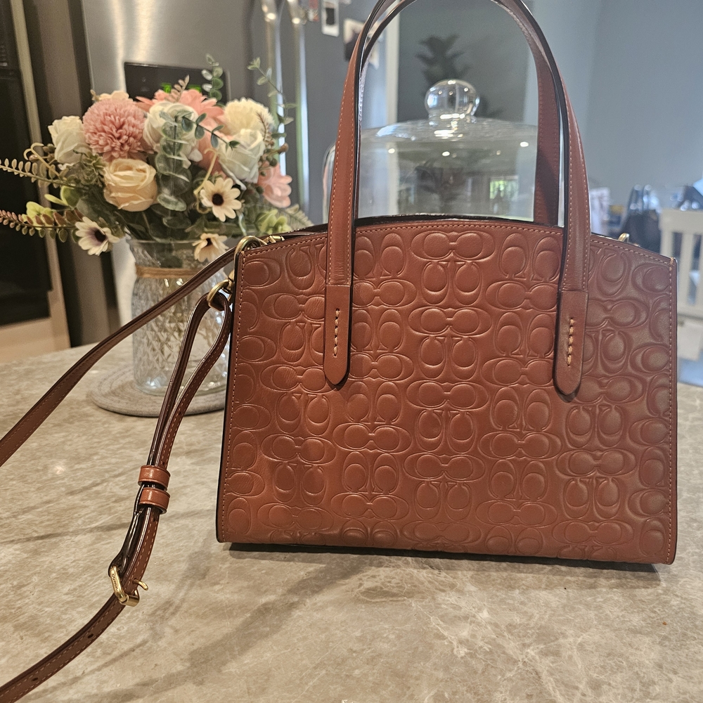 Coach Embossed Brown Shoulder Bag